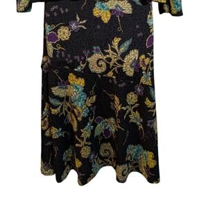 Vintage 90s L Mirasol Black Floral Skirt Stretch Work Teacher Travel Mature Soft